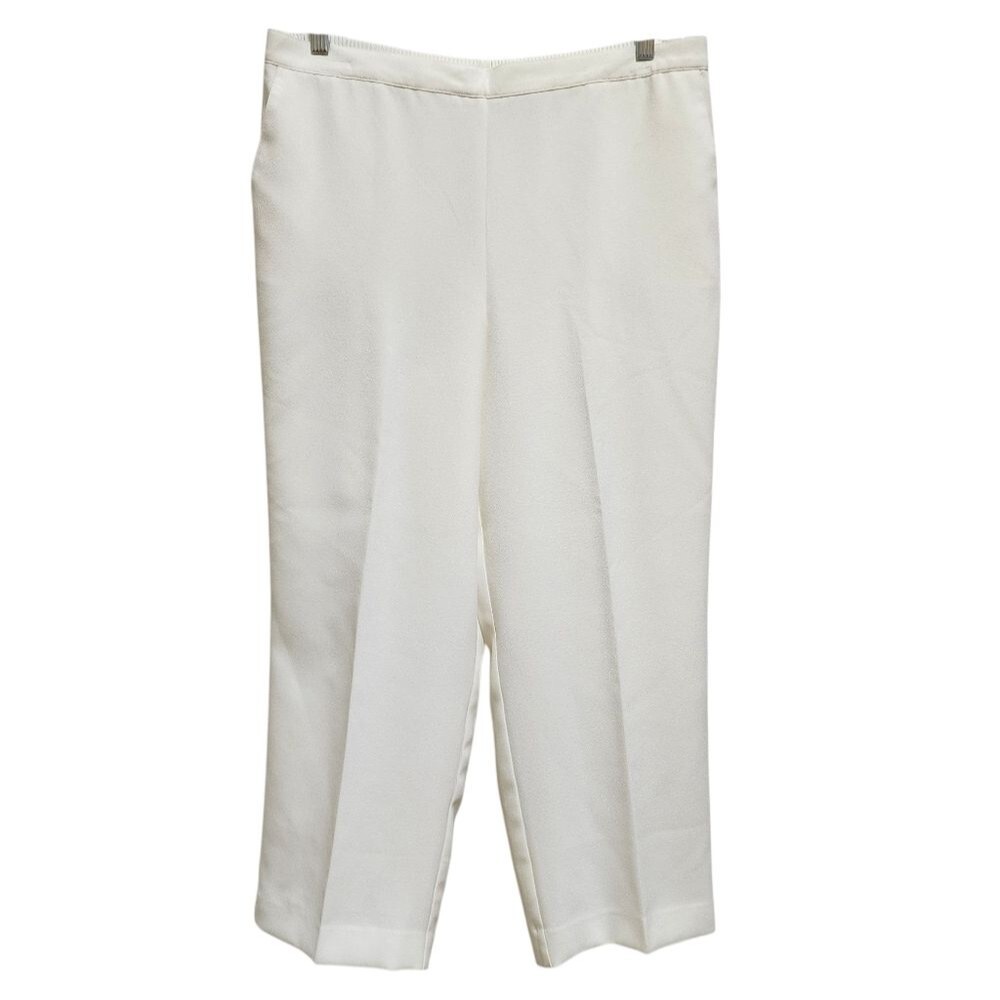 Alfred Dunner Ivory Flat Stretch Waist Pants Women Sz 18P Short Pockets Pull On